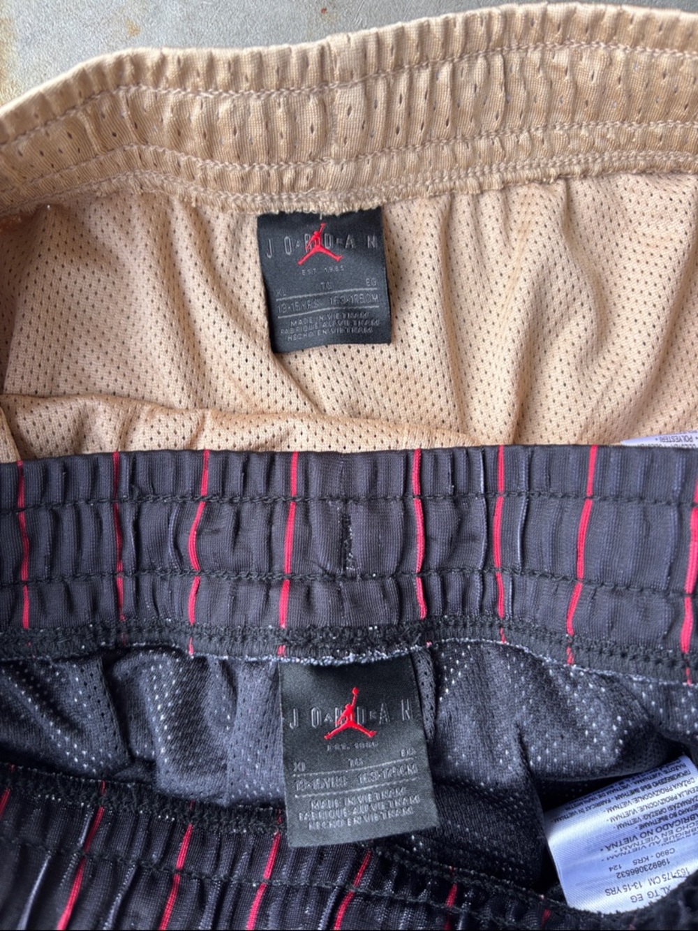 (2) Jordan Basketball Shorts - Black with Red Accent & Tan Youth size  XL - Picture 4 of 4